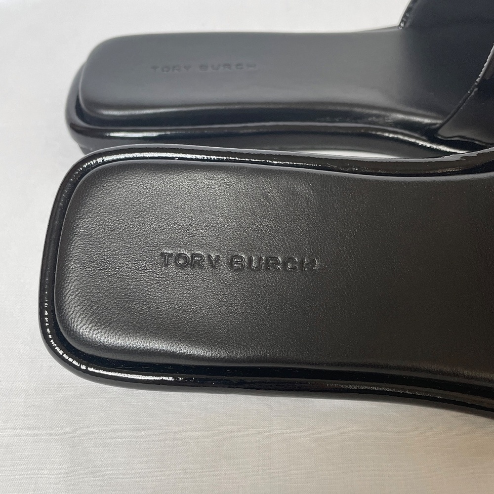 Tory Burch Double T Sport Slide Patent Leather Black 7 - Picture 4 of 11